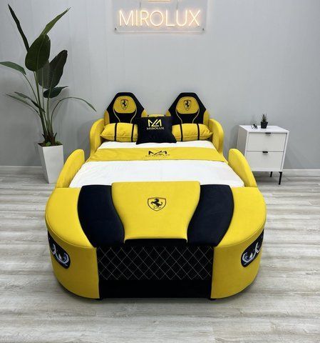 Дитяче ліжко Mirolux, машинка Sport Car, жовте, спальне місце 120х190 см 17-120-190 фото