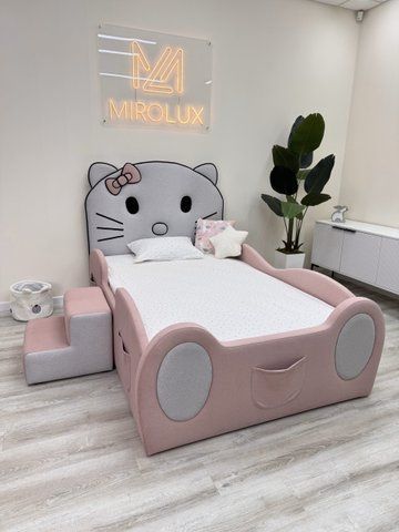 Дитяче ліжко для дівчинки Mirolux, Hello Kitty, рожеве, спальне місце 120х190 см, з підйомним механізмом та нішею для зберігання 21-120-190-п фото