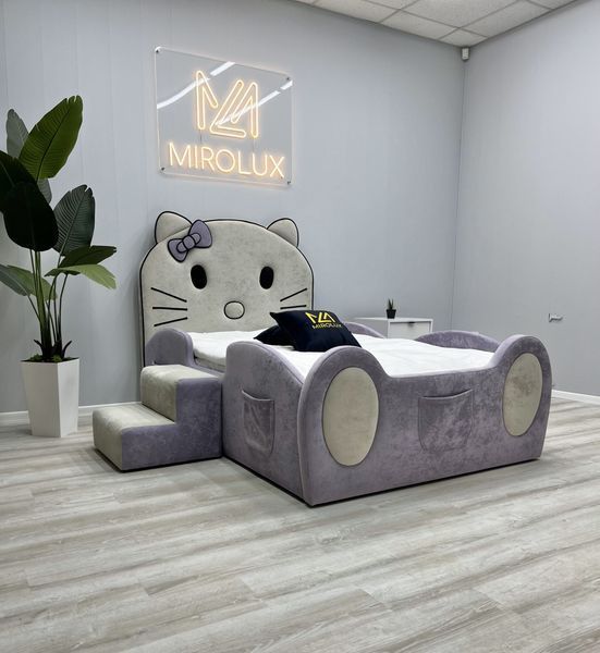 Дитяче ліжко для дівчинки Mirolux, Hello Kitty, бузкове, спальне місце 120х190 см, з підйомним механізмом та нішею для зберігання 18-120-190-п фото