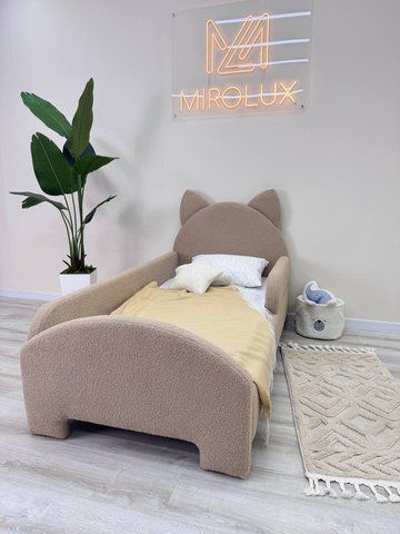 Ліжко дитяче Mirolux Котик, з довгим бортиком, латте букле, спальне місце 80х160 см 16-80-160 фото